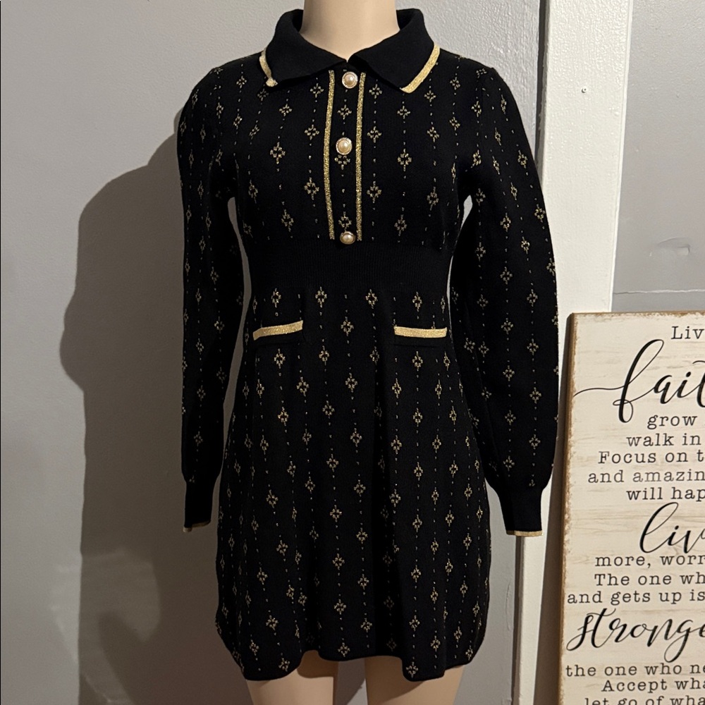 SHEIN Black Dress with Gold Accents
